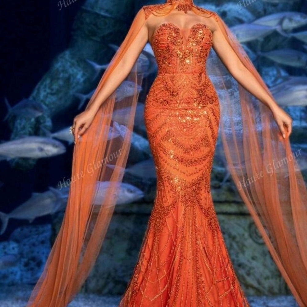 Elegant Orange Evening Gown